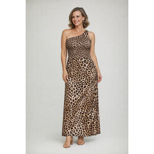 Abel the Label One-Shoulder Leopard Print Smocked Maxi Dress, Size XL